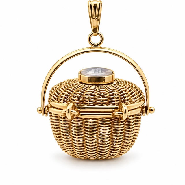 Gold Late 20th Century 14k Yellow Gold Enamel Boat Nantucket Lightship Woven Basket Charm/Pendant For Sale - Image 8 of 8