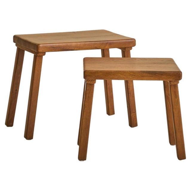 Brutalist Pair of Dutch Brutalist Oak Nesting Tables, 1960s For Sale - Image 3 of 13