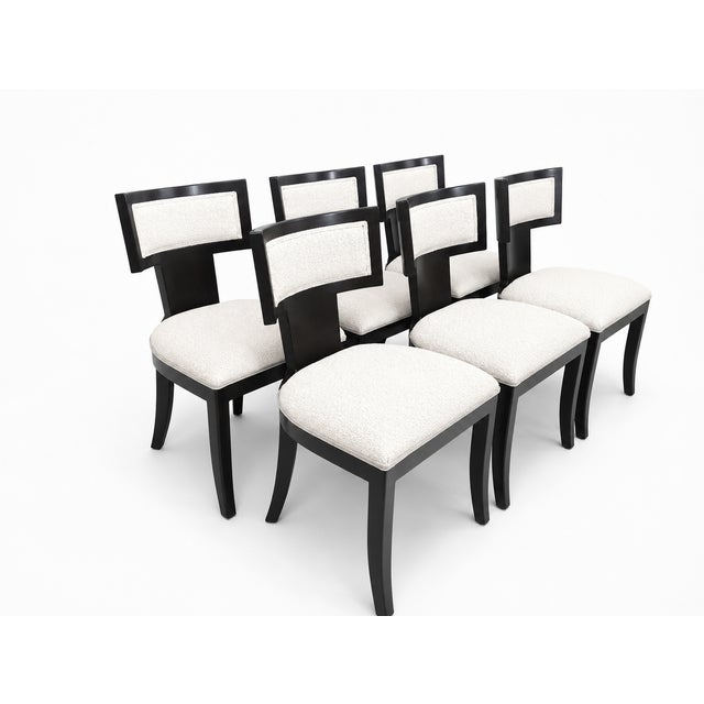 Modern Modern Klismos Style Dining Chairs White Boucle/Ebony Finish For Sale - Image 3 of 5