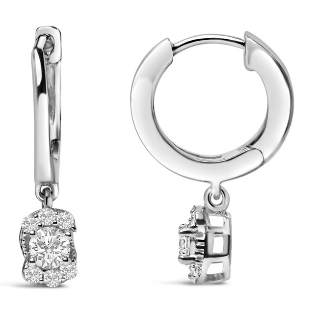 Contemporary Sterling Silver 1/2 Cttw Lab Grown Diamond Floral Cluster Drop Earrings For Sale - Image 3 of 5