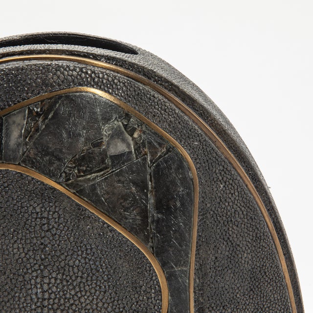 Modern Vase in Shagreen With Black Quartz and Brass Details by R&y Augousti For Sale In Los Angeles - Image 6 of 6