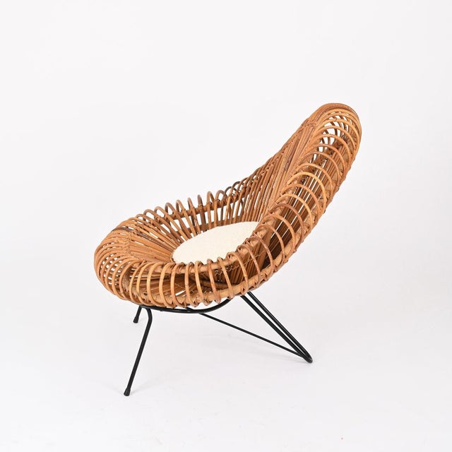 Rattan Chairs, Pouf and Mirror attributed to Janine Abraham & Dirk Jan Rol, 1960s, Set of 4 For Sale - Image 11 of 18
