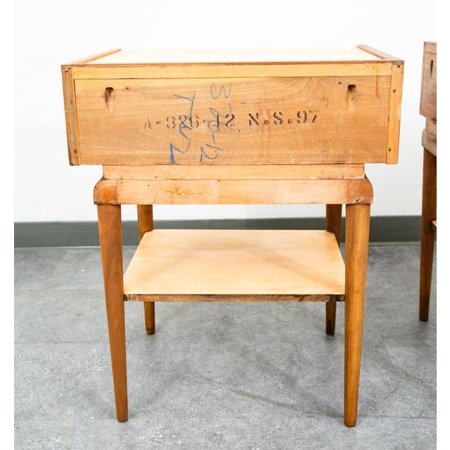 Mid Century Modern Nightstands Side Table Birch Walnut Drawer Italian End Set 2 For Sale - Image 10 of 12