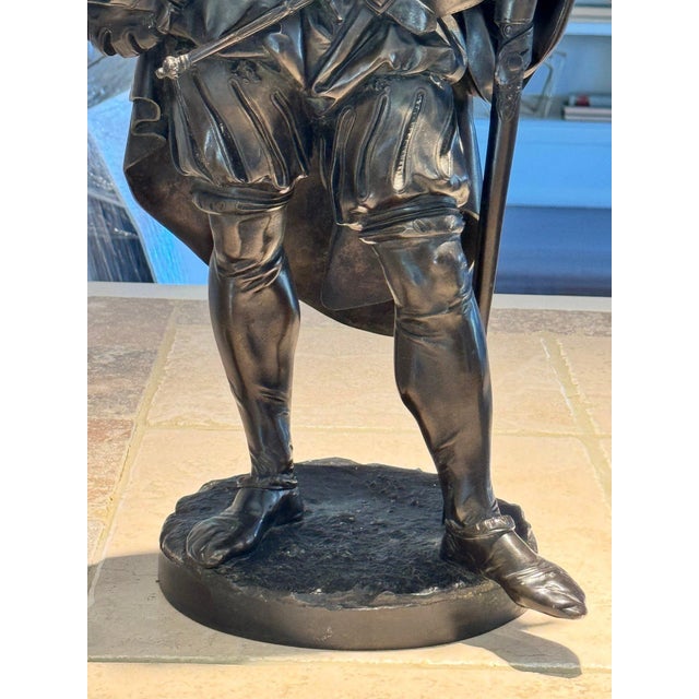 Impressive 25” 19th Century French Bronze Sculpture, "The Landsknecht" (Or "Cavalier"), by Albert-Ernest Carrier-Belleuse (1824–1887) For Sale In Portland, ME - Image 6 of 14
