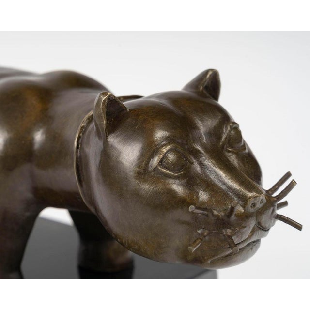 Sculpture of a Cat, Bronze on Marble Base, 20th Century. For Sale - Image 10 of 12