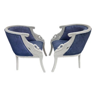 1980s Pair of French Empire Style Swan Chairs For Sale