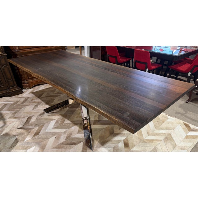 2020s Live Edge Top and Chrome Base Dining Table For Sale - Image 5 of 7