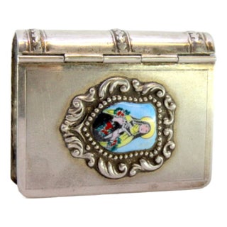 Silver Book Pill Box with Enamel Figure of Santa For Sale
