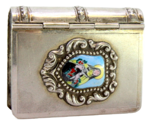 Silver Book Pill Box with Enamel Figure of Santa