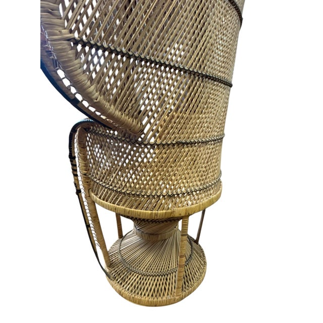 Boho Chic Vintage Boho Revival Peacock Style Wicker Accent Chair With Fan Back For Sale - Image 3 of 12
