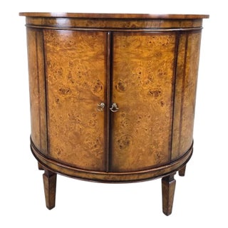Vintage Neoclassical Regency Style Walnut Burl Demilune Cabinet For Sale
