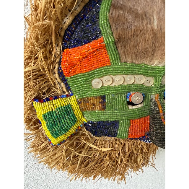 Mask with Beads in Raffia and Leather, 1980s For Sale - Image 15 of 18