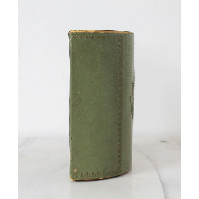 Vintage Olive Green Leather Wrapped Bookend For Sale - Image 4 of 9