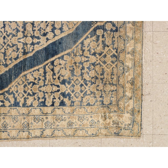 Antique Persian Malayer Handmade Oriental Navy, Light Blue & Cream Runner Rug For Sale - Image 9 of 12