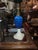 American Mid 19th Century Star and Punty Blue Glass Font Lamp For Sale - Image 3 of 7