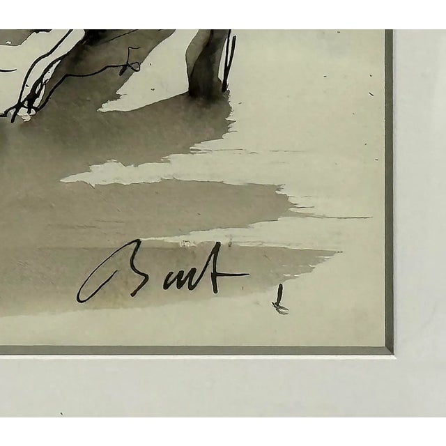 Late 20th Century Vintage Abstract Fox Hunt Horse Painting in Gouache and Ink Watercolor For Sale - Image 5 of 5