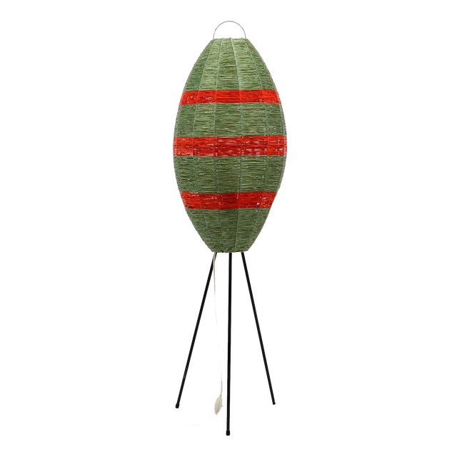 Tripod Floor Lamp with Cocoon Shade Wicker, 1950s For Sale