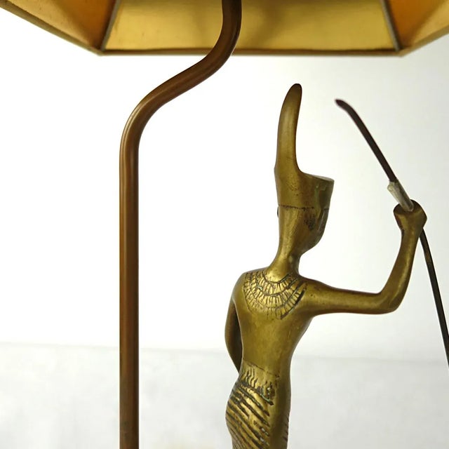 Metal Vintage Neoclassical Marble Foot Table Lamp with Egyptian Warrior For Sale - Image 7 of 17