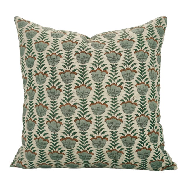 Fabdivine Artistic Block Lotus Print Pillow Cover From Linen Blend- 12x20 For Sale