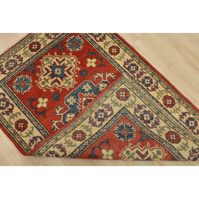 Kazak Rug 2’8” X 4’2” Blue Wool Tribal Hand-Knotted Oriental Carpet For Sale - Image 9 of 10