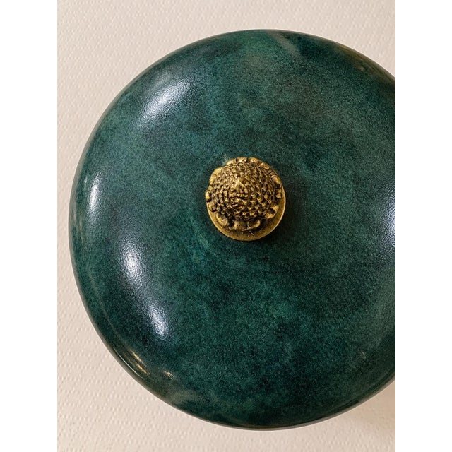 1960s Rare Vintage Lacquered Goatskin Cylinder Box in the Style of Aldo Tura With Brass Pinecone Finial For Sale - Image 5 of 8