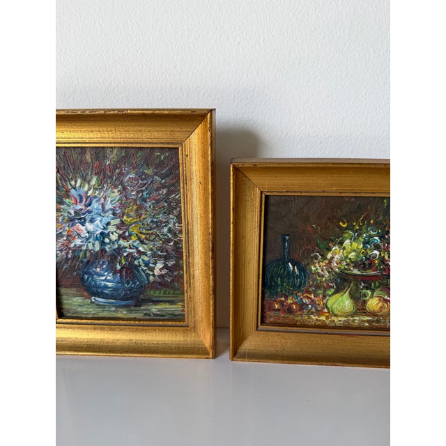 1980’s Vintage Still Life Oil on Masonite Paintings, Framed Set of 3 For Sale - Image 10 of 12