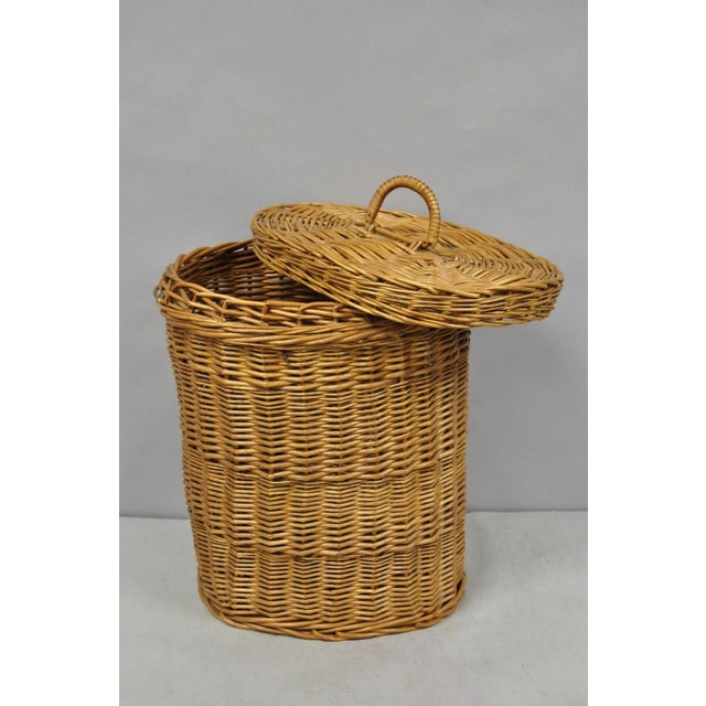 Vintage Mid Century Modern Handwoven Wicker Rattan Laundry Basket W Lid For Sale - Image 13 of 17