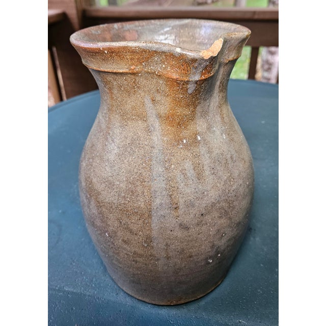Mid 19th Century Antique North Carolina Red Clay Salt-Glazed Stoneware Pitcher For Sale - Image 5 of 11
