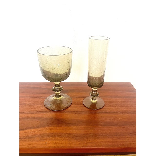 Smoked Bubbled Mouth-Blown Glasses from Biot, 1970s, Set of 8 For Sale - Image 4 of 7