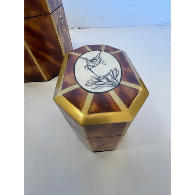Artist Hand Painted Faux Tortoise & Pen & Ink Decorative Boxes - Set of 3 For Sale - Image 9 of 18