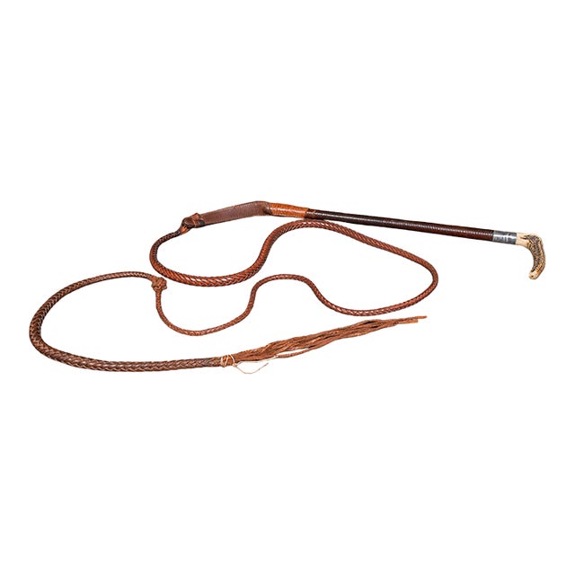 9' Long Antique Hunting Whip, English Leather, Silver, Equestrian, Swaine Adeney For Sale