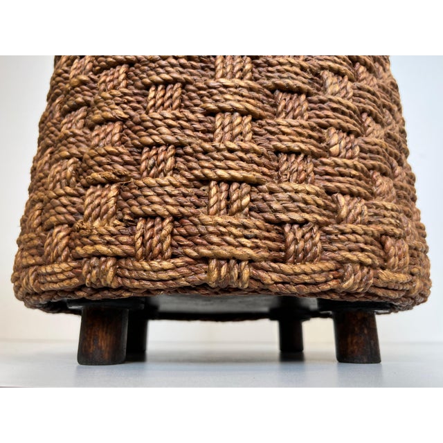 1970s Rope stool with round wooden legs in the style of Audoux Minet For Sale - Image 11 of 12