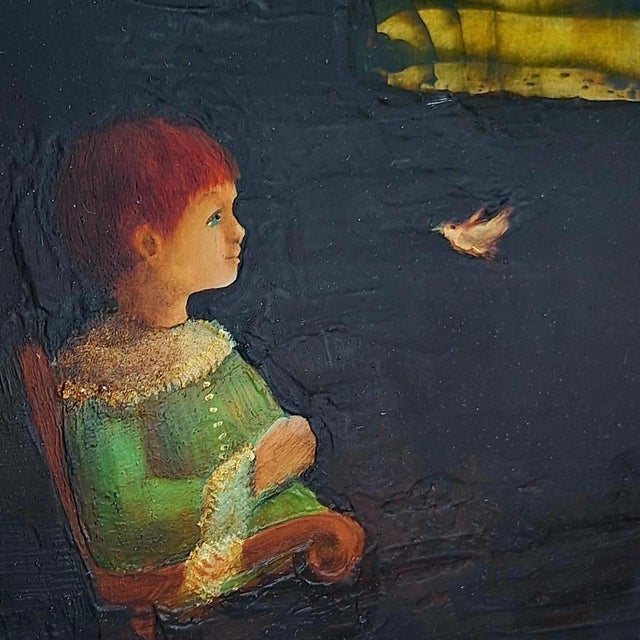 Monika Rossa, Boy with a Bird, Oil Painting, Framed For Sale - Image 6 of 6