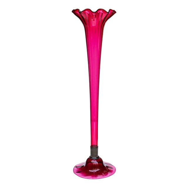 Tall Trumpet-Shaped Ruby Blown Glass from Whitefriars For Sale