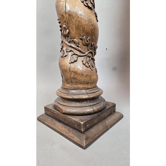 Carved Oak Twisted Columns, 1700s, Set of 2 For Sale - Image 3 of 15