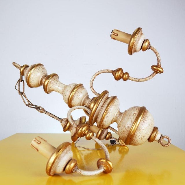 Vintage Wooden Chandelier with Gold Details For Sale - Image 6 of 9