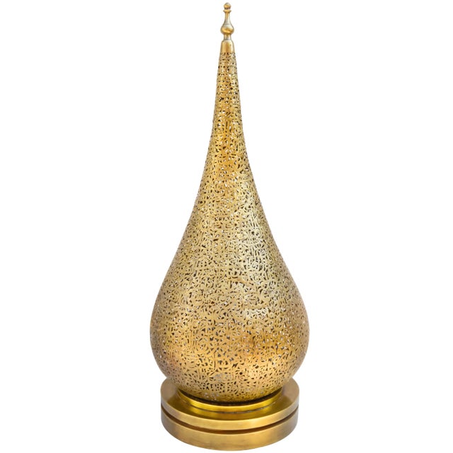 Metal Vintage Moroccan Calligraphy-Engraved Brass Table Lamp For Sale - Image 7 of 7