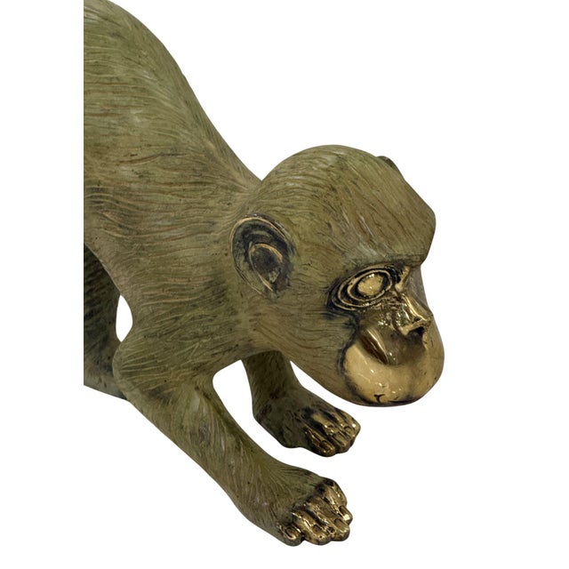 Figurative Cast Bronze Monkey Sculpture — Playful Form With Curled Tail and Dual Patina For Sale - Image 3 of 7