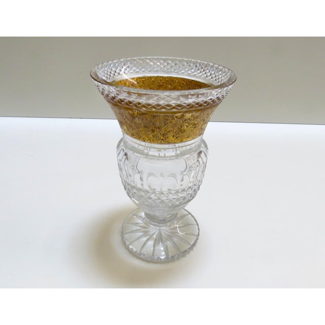 Art Deco Vintage Moser Glassworks 24k Gold Incrusted Cut Crystal Vase For Sale - Image 3 of 11