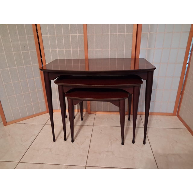 Vintage Mid Century Modern Nesting Tables Set of Three Mahogany with Mahogany Laminate Tops - In Very Nice Original...