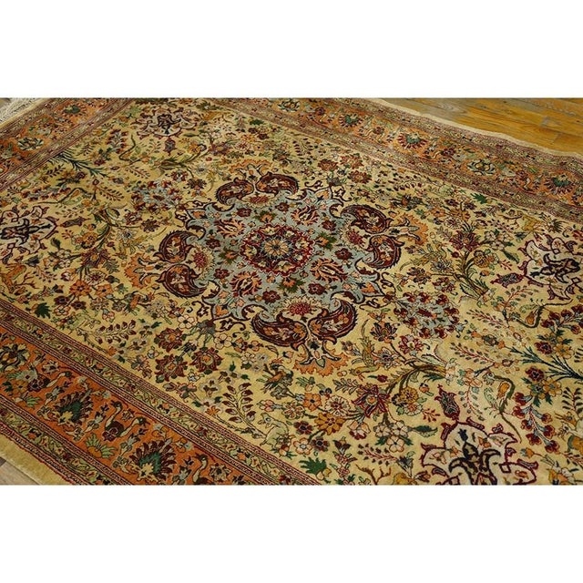 1940s Antique Beige Field Tortises Floral Tabriz Handknotted Silk Carpet Rug For Sale In New York - Image 6 of 11