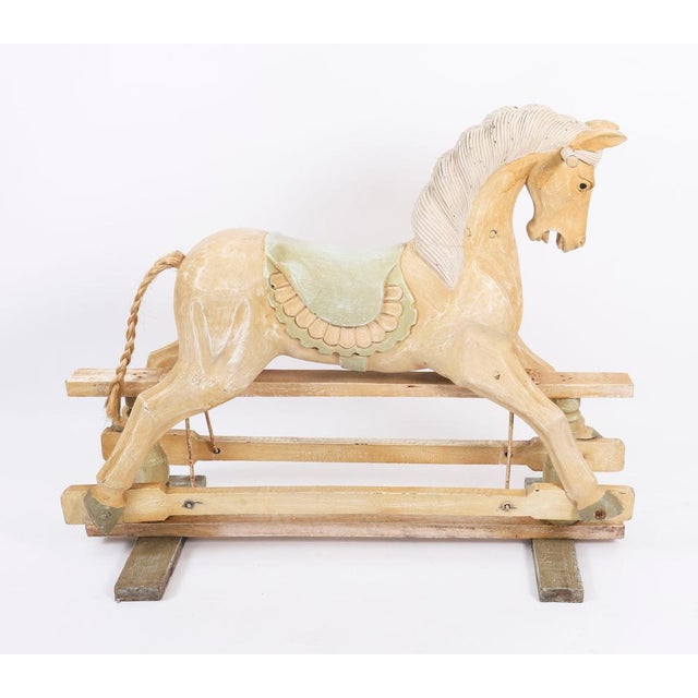 Mid-Century French Blond Polychromed Rocking Horse, 1940s For Sale - Image 3 of 13