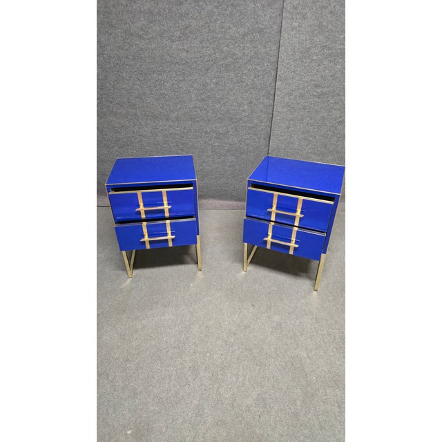 Pair of Blue Glass Bedside Tables Made in Italy Justfurnituress Designer For Sale - Image 12 of 12