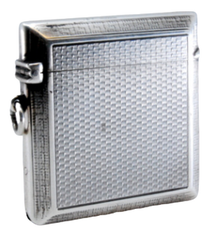 Guilloche Silver Matchbox with Edge Friezes and Hanging Ring