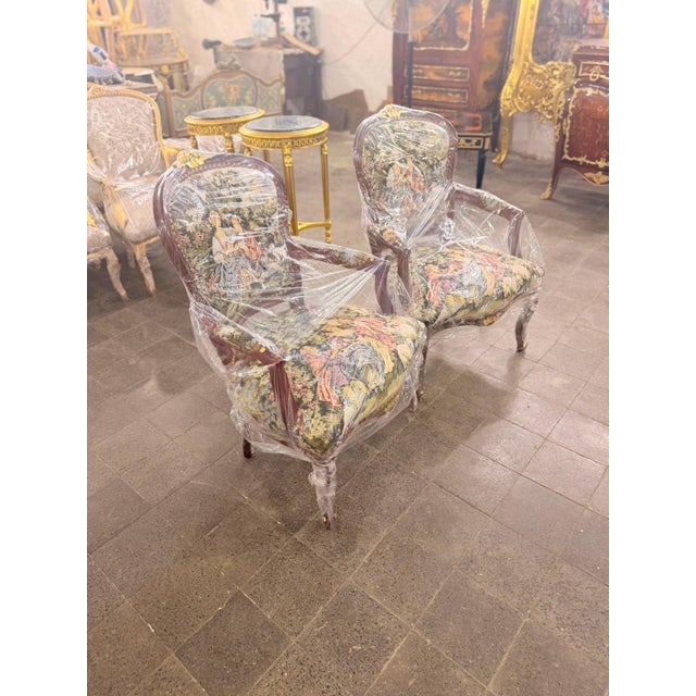 Early 19th Century Mahogany Fauteuil Romeo & Juliet Tapestry Armchairs For Sale - Image 4 of 8