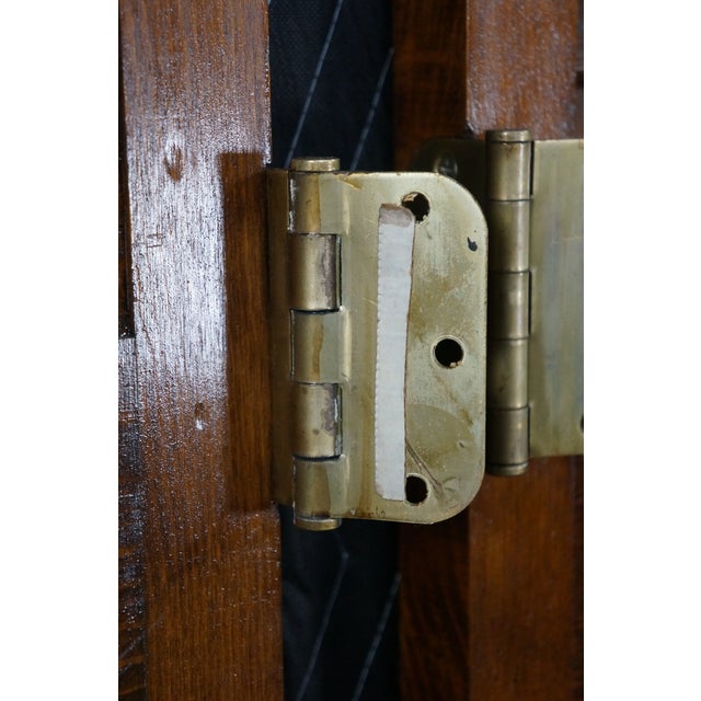 Pair Mid-Century Chinoiserie Elm Louvered Double Bi Fold Doors Brass Shou Pulls For Sale - Image 16 of 18