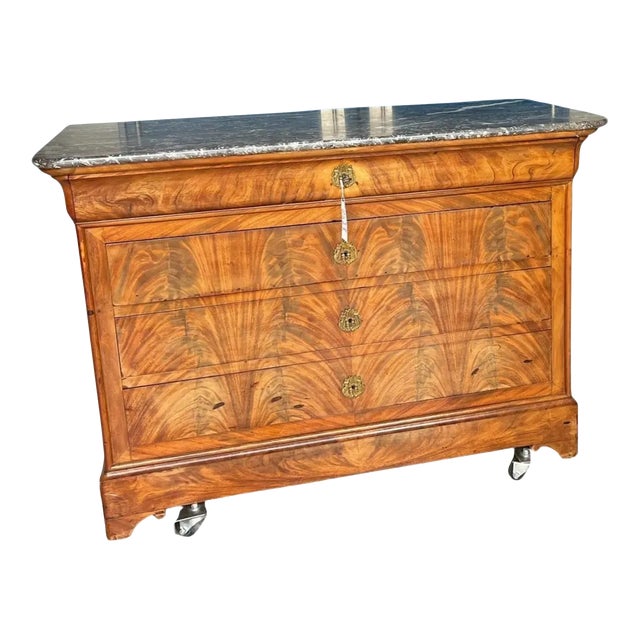 19th Century Louis Philippe Walnut Commode With Marble Top For Sale