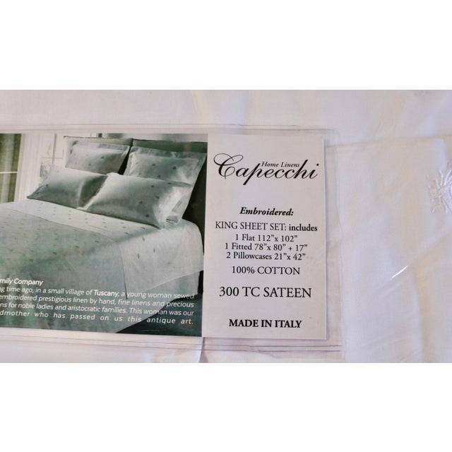 Capecchi King Sheet 4 Piece Set 300 Tc Sateen Embroidered Made in Italy For Sale - Image 4 of 4