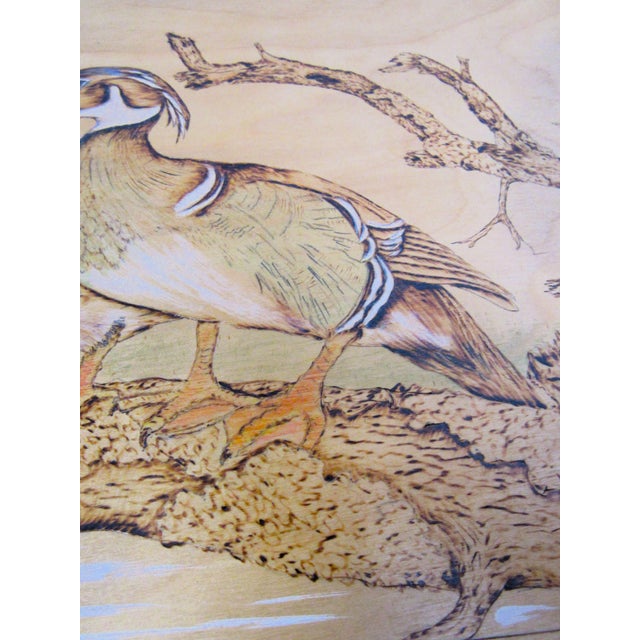 Late 20th Century Folk Art Choctaw Native American Pyrogrophy Wood Burning Wood Duck Art Signed For Sale - Image 9 of 15