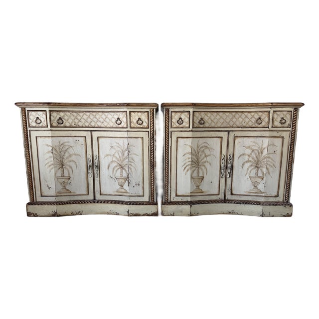 Vintage Habersham Palm Beach French Country Hand-Painted Distressed Finish Chests – A Pair For Sale